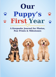 Our puppy's first year keepsake puppy journal for photos, paw prints and milestones.